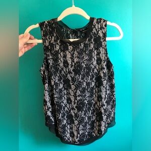 Sheer black and white print tank top